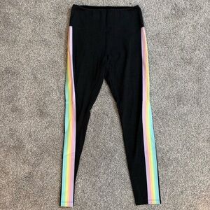 Victoria's Secret PINK YOGA Size M Dark Gray Rainbow Sides Cotton Leggings